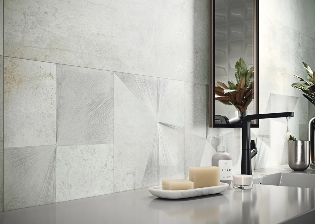 Gres Grespania GALVANIC efekt kamień - aranzacja w eleganckiej lazience