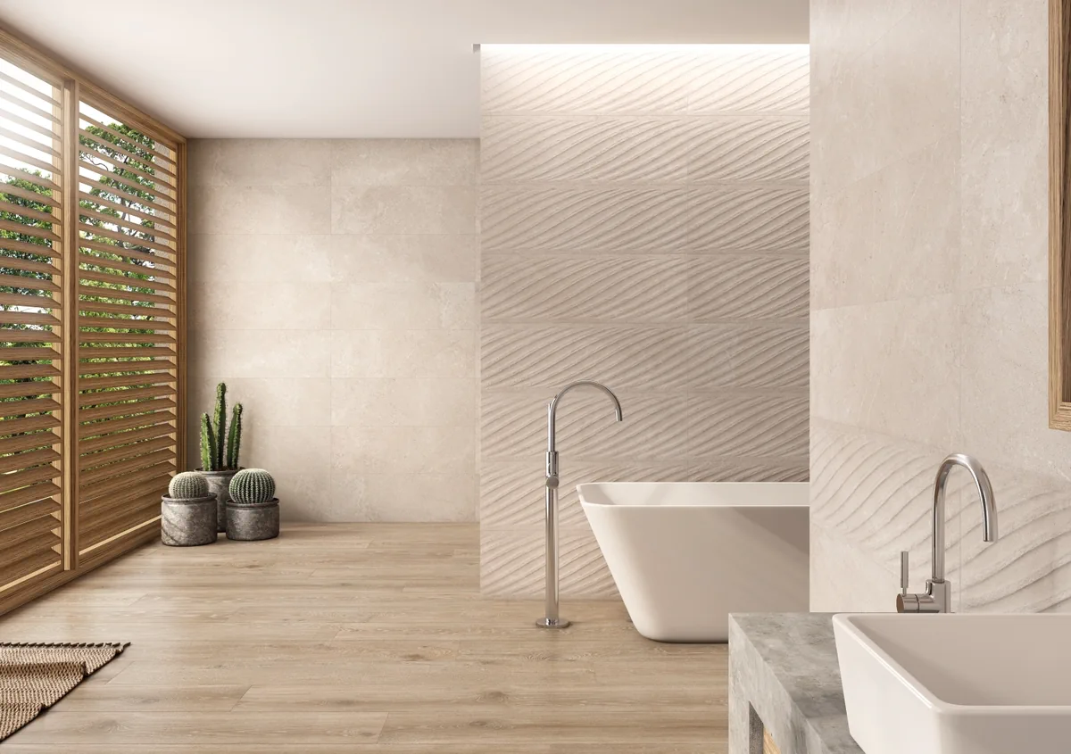 Gres Grespania LOIRE efekt kamień - aranzacja w eleganckiej lazience