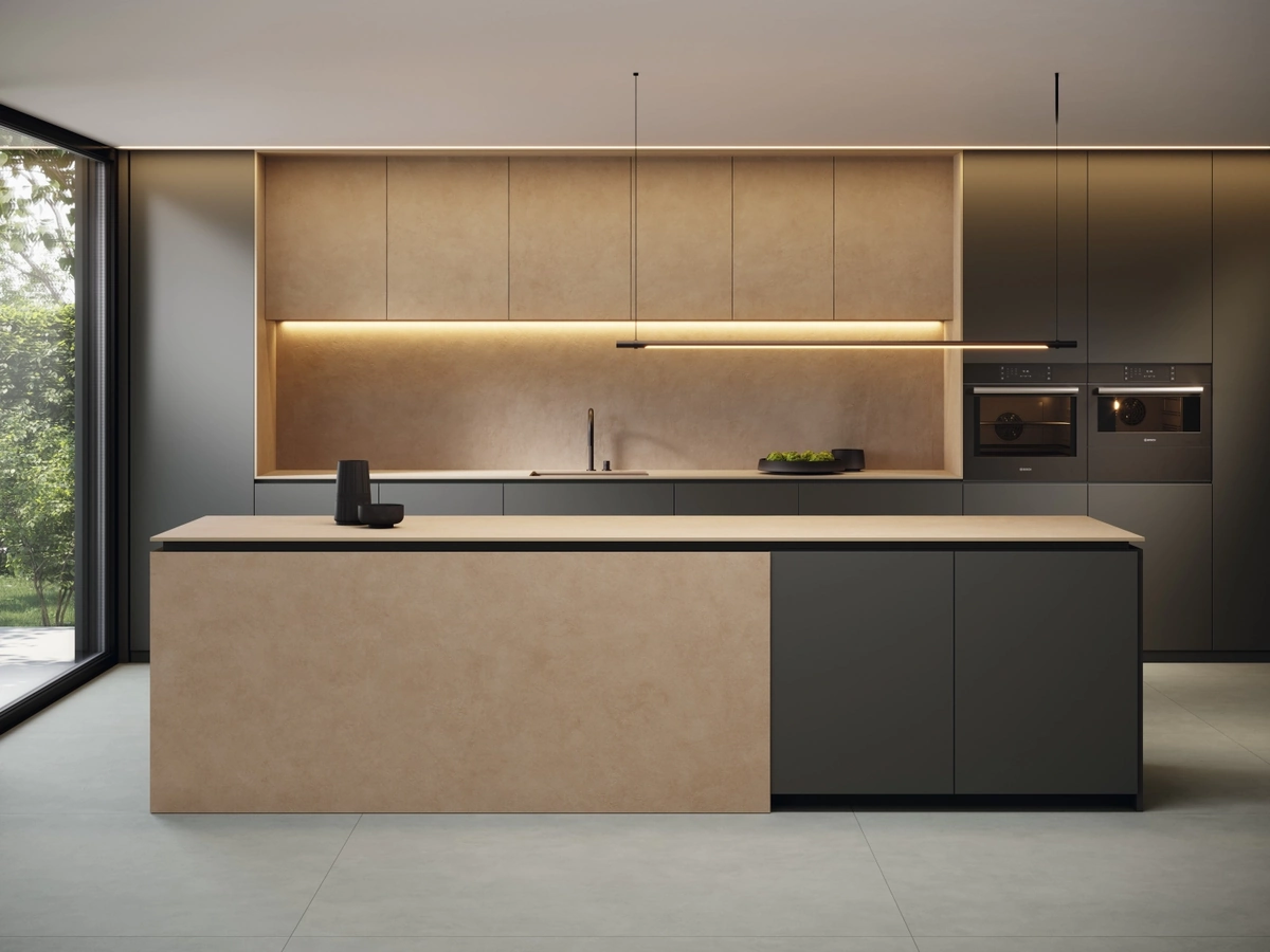 Gres Grespania SURFACE - - aranzacja w minimalistycznym wnetrzu