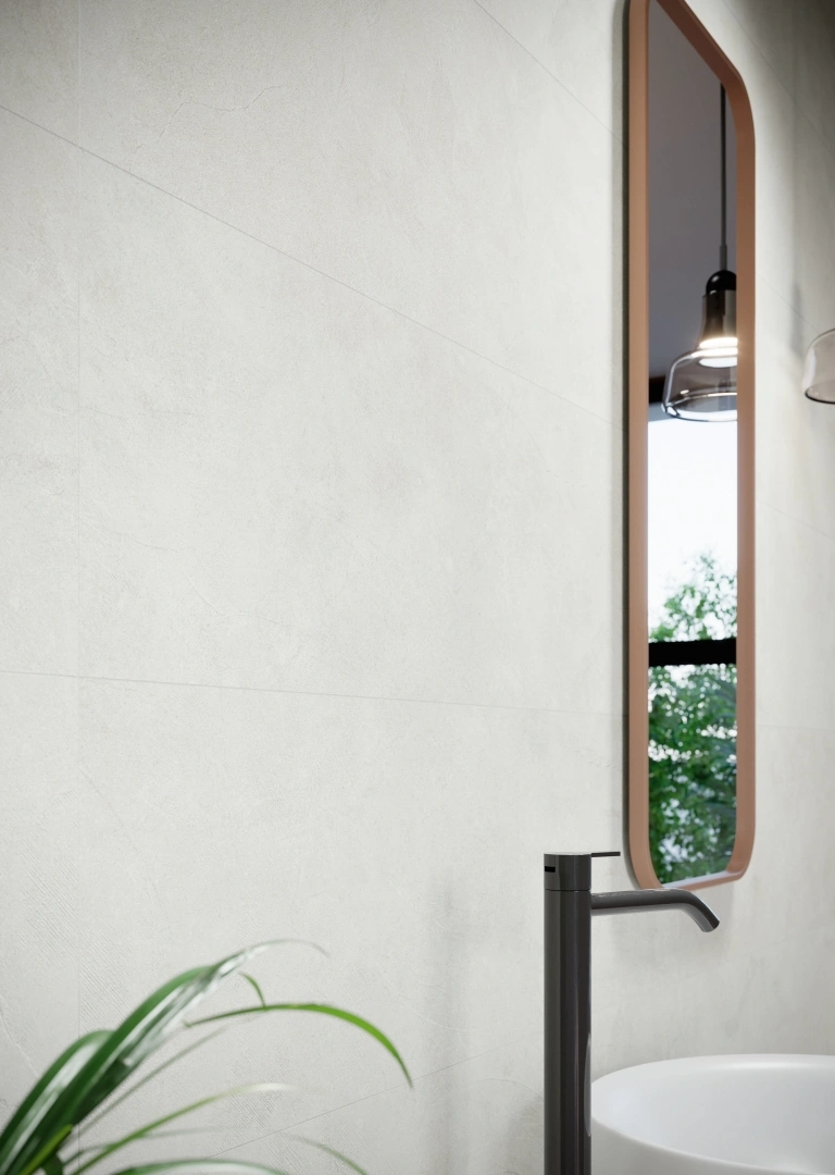 Gres Grespania SURFACE - - aranzacja w nowoczesnym salonie