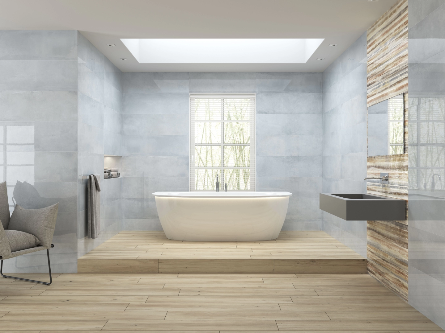 Gres Grespania SHERWOOD efekt drewno - aranzacja w eleganckiej lazience