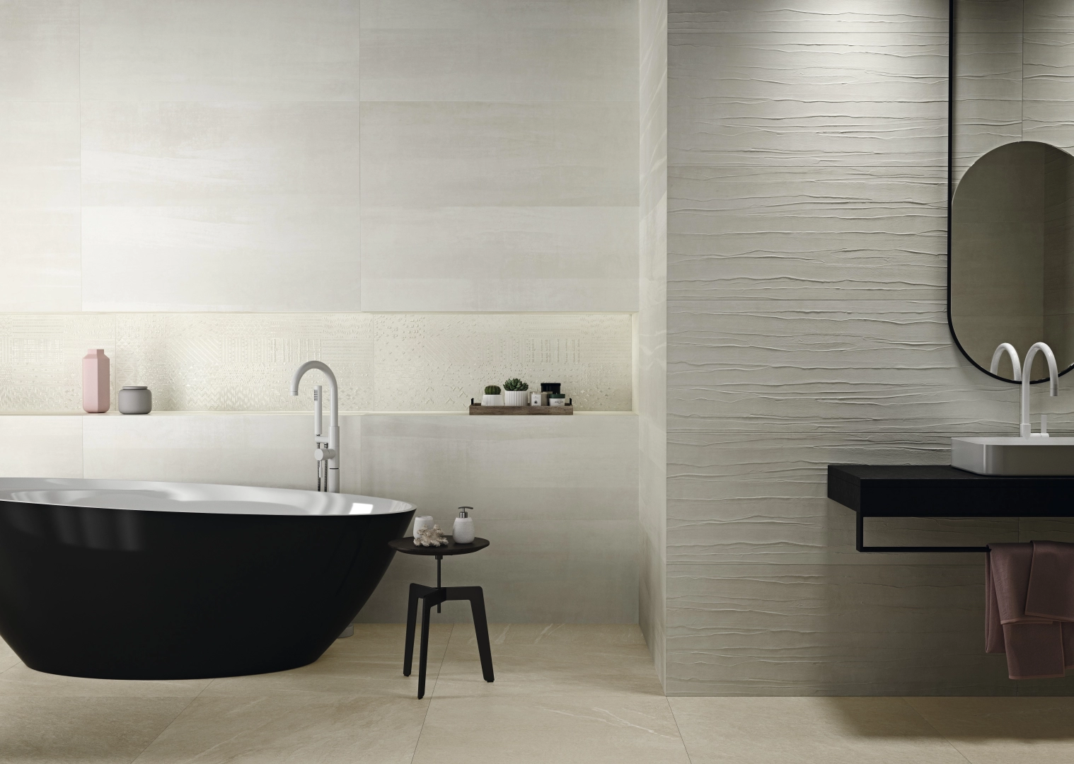 Gres Grespania SKY efekt kamień - aranzacja w eleganckiej lazience
