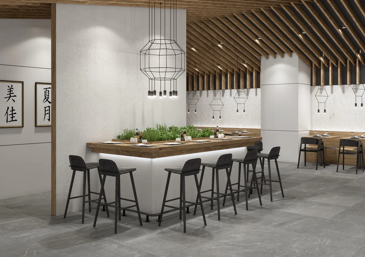 Gres Grespania TESUKI efekt kamień - aranzacja w eleganckiej lazience