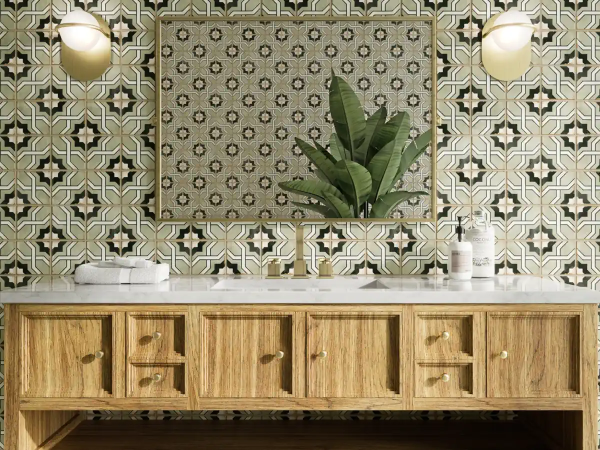 Gres Harmony CASABLANCA efekt wzór - aranzacja w eleganckiej lazience