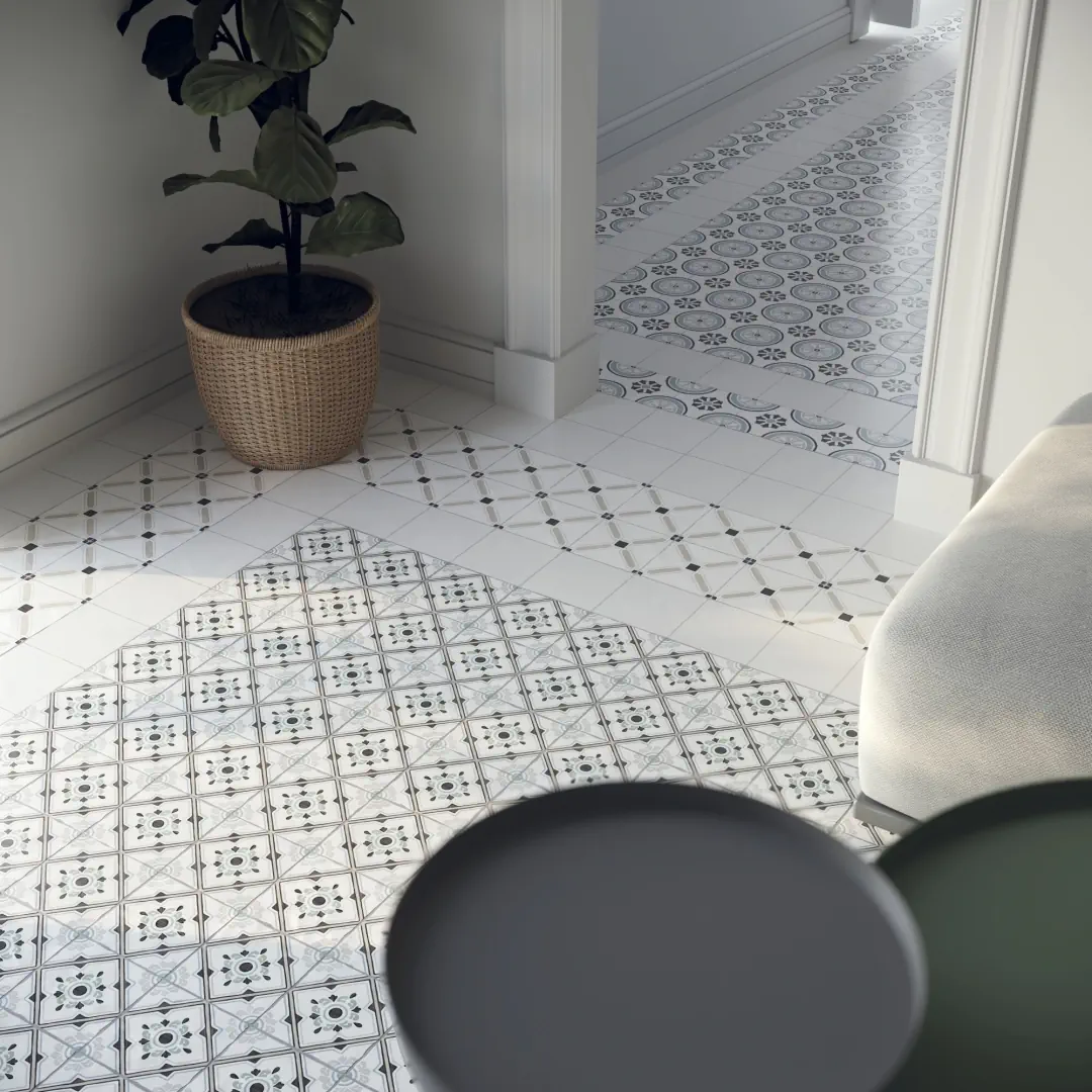 Gres Harmony TANGER efekt wzór - aranzacja w eleganckiej lazience