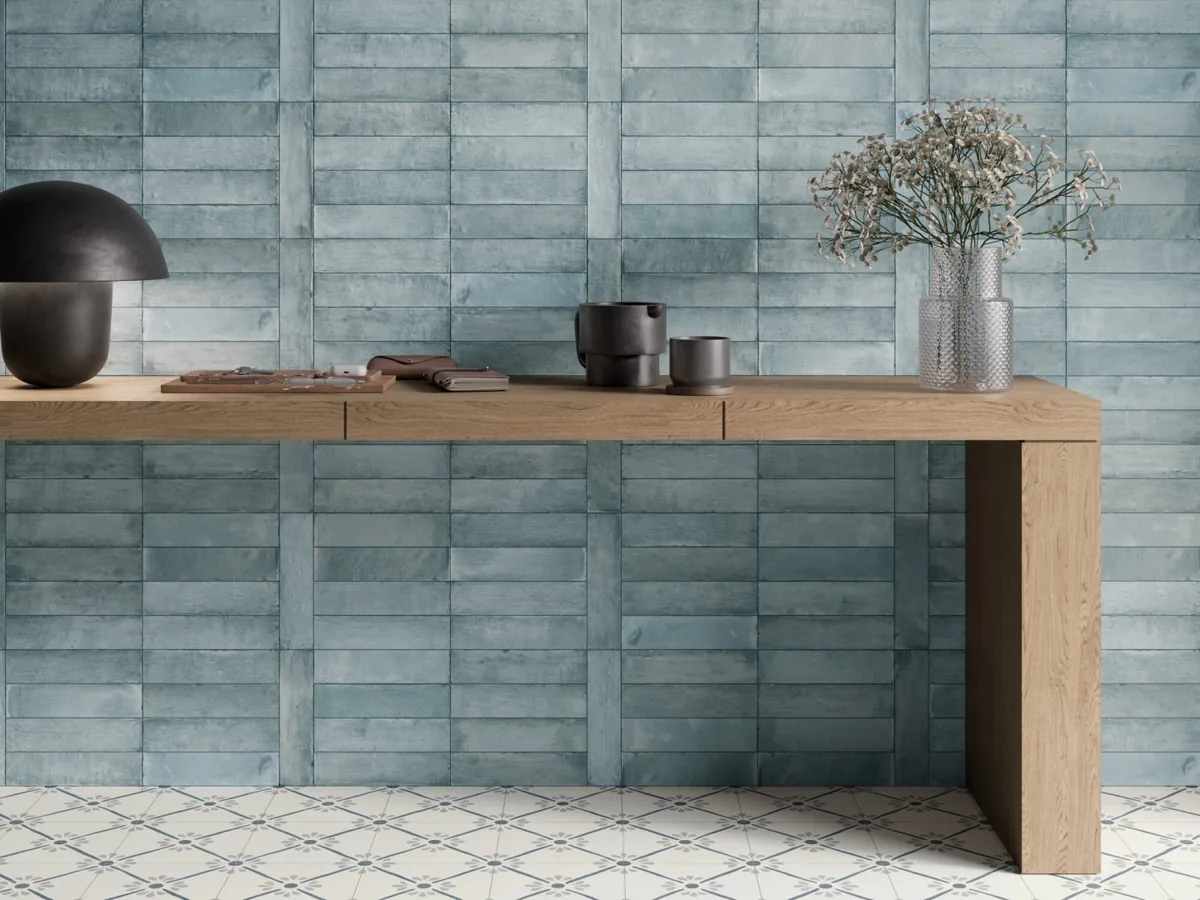 Gres Harmony LAGOON efekt cegła - aranzacja w eleganckiej lazience