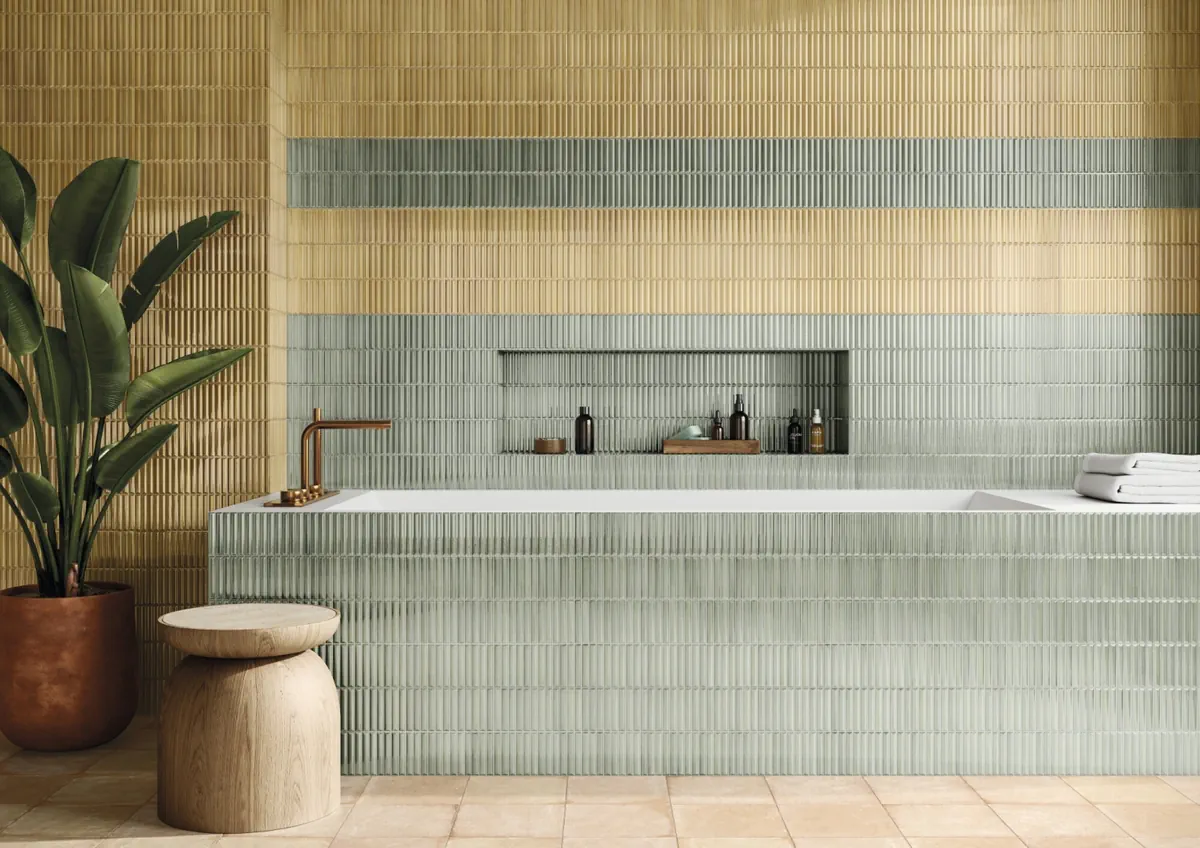 Gres Harmony CRISP efekt kamień - aranzacja w eleganckiej lazience