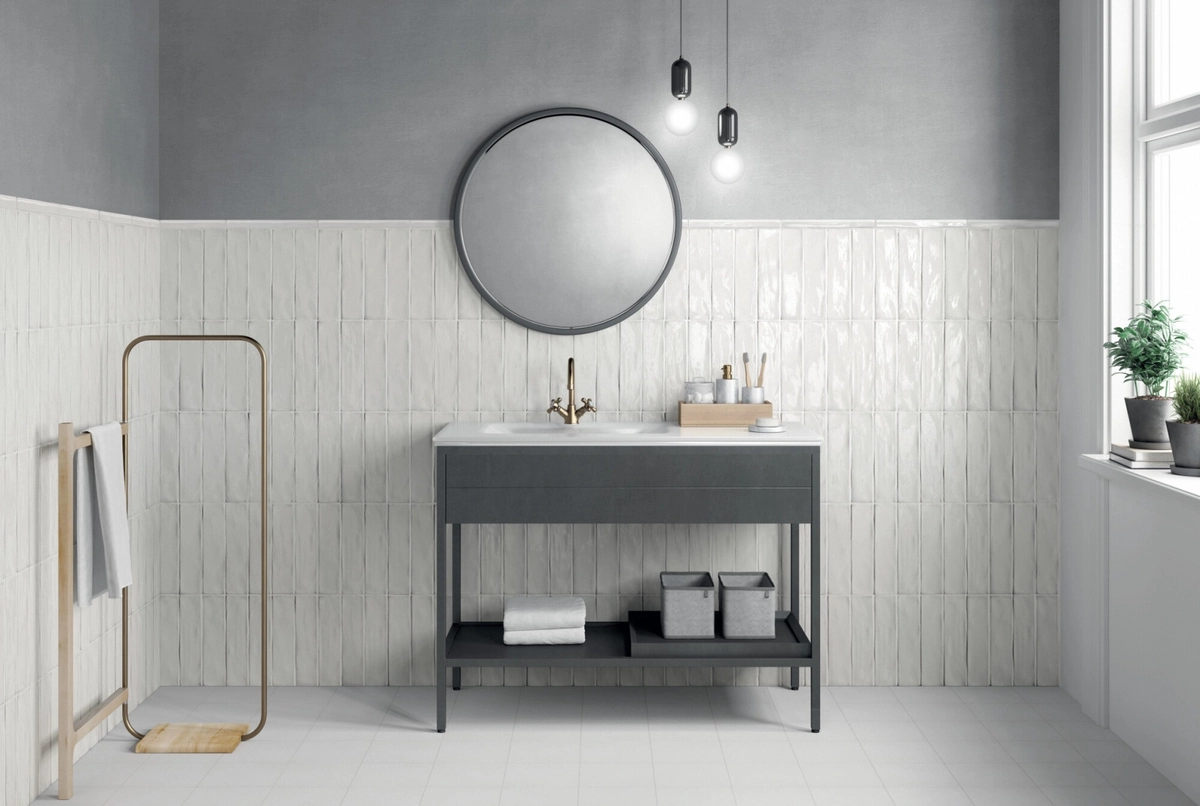 Gres Harmony PASADENA efekt kamień - aranzacja w eleganckiej lazience