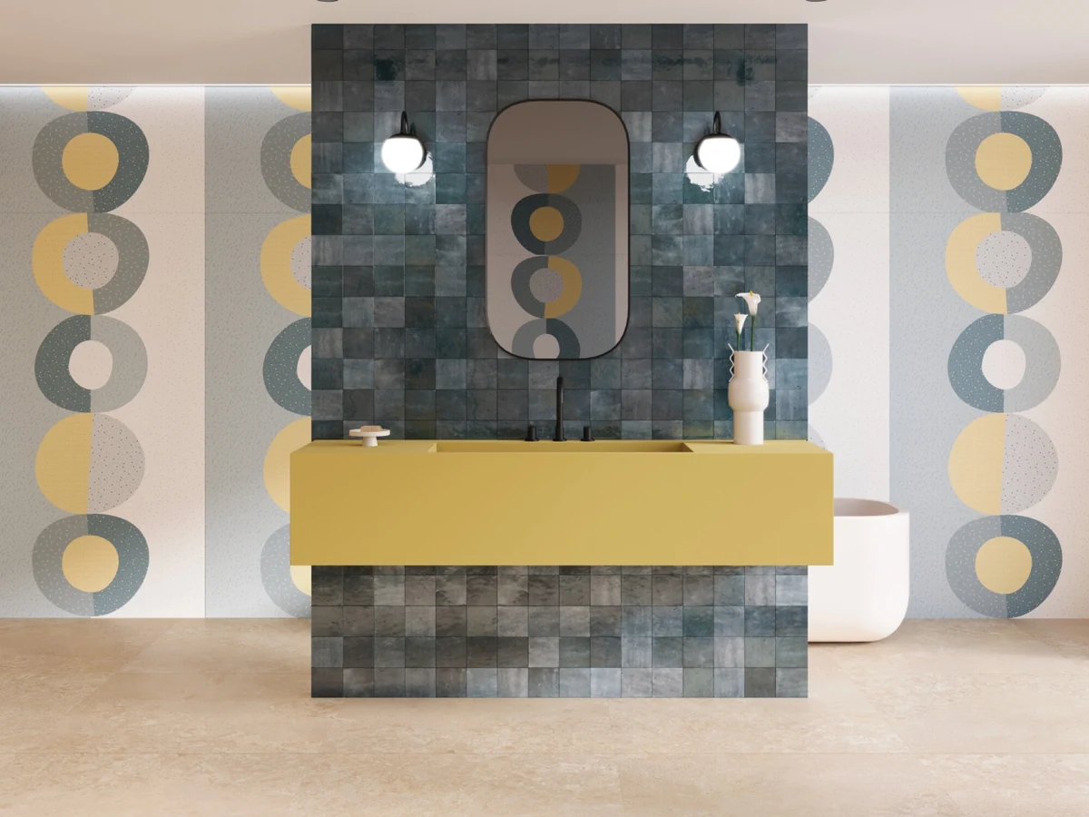 Gres Harmony KERALA efekt wzór - aranzacja w eleganckiej lazience