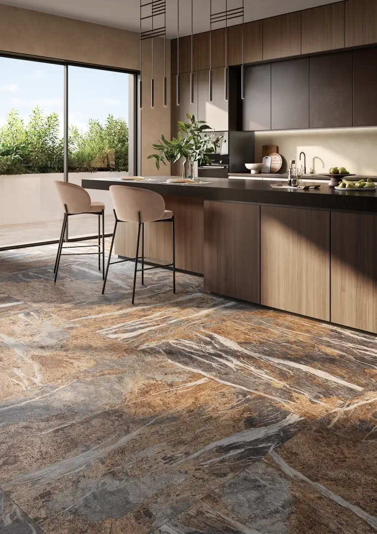 Gres Imola THE ROOM efekt marmur - aranzacja w minimalistycznym wnetrzu