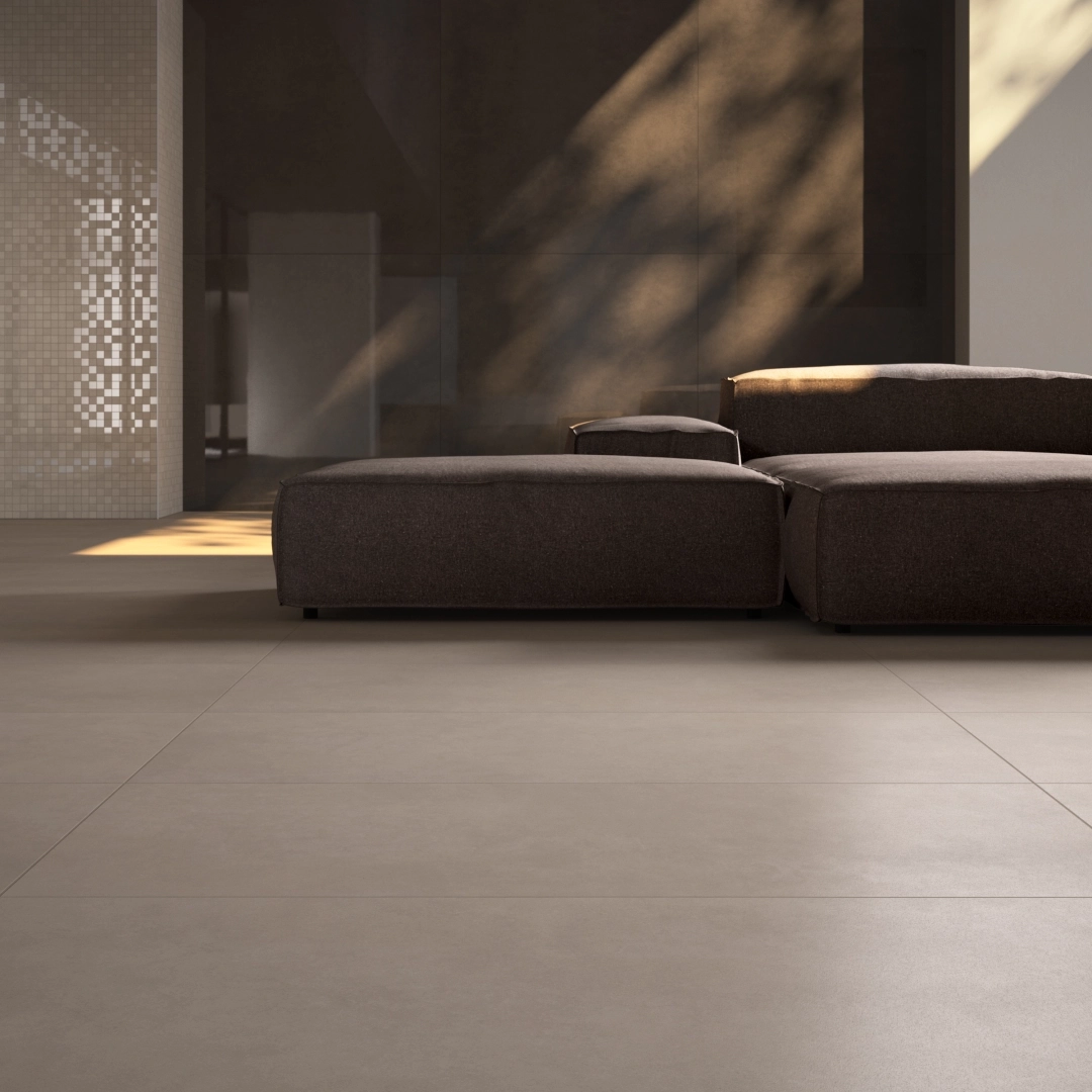 Gres Imola MICRON 2.0 efekt beton - aranzacja w przy kominku