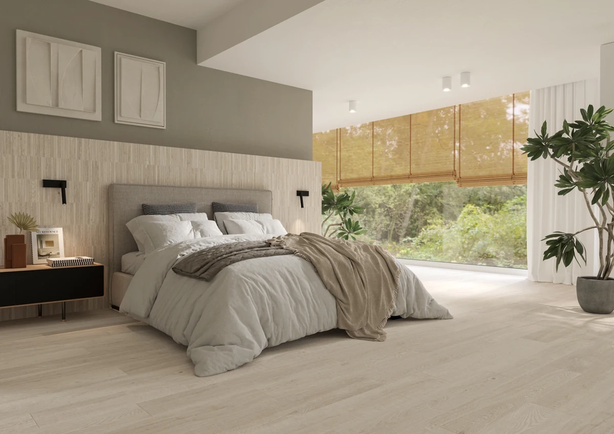 Gres Imola CREW HONEY efekt drewno - aranzacja w eleganckiej lazience