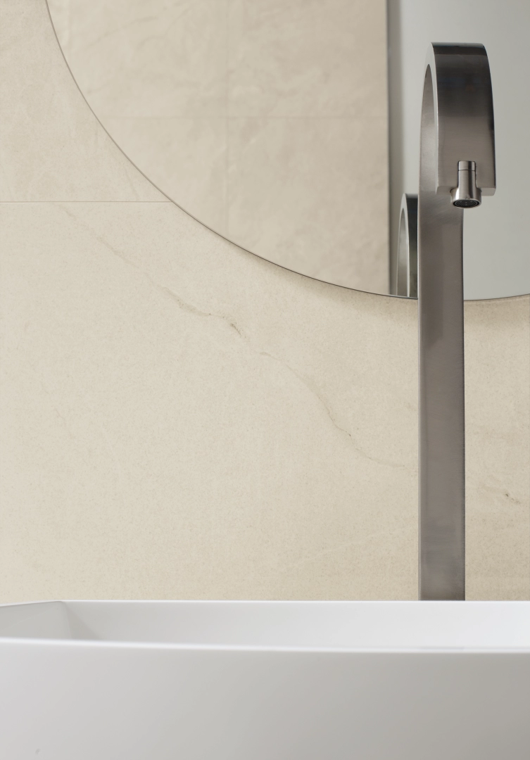 Gres Imola MUSE efekt kamień - aranzacja w eleganckiej lazience