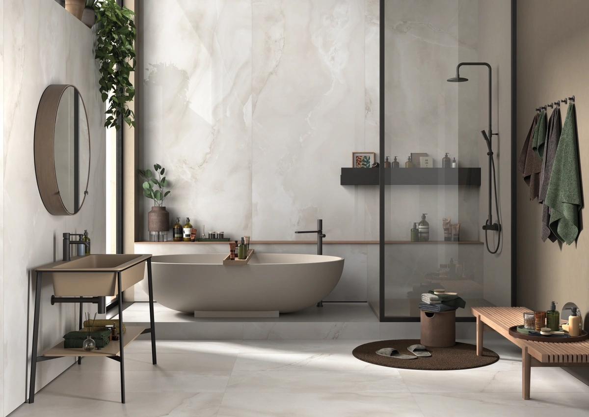 Gres Imola THE ROOM efekt marmur - aranzacja w eleganckiej lazience