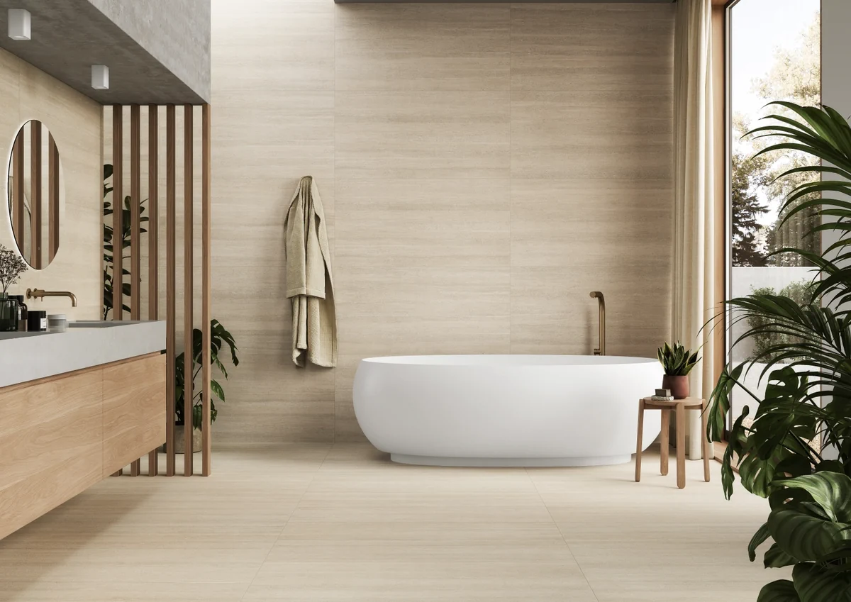 Gres Imola THE ROCK efekt marmur - aranzacja w eleganckiej lazience