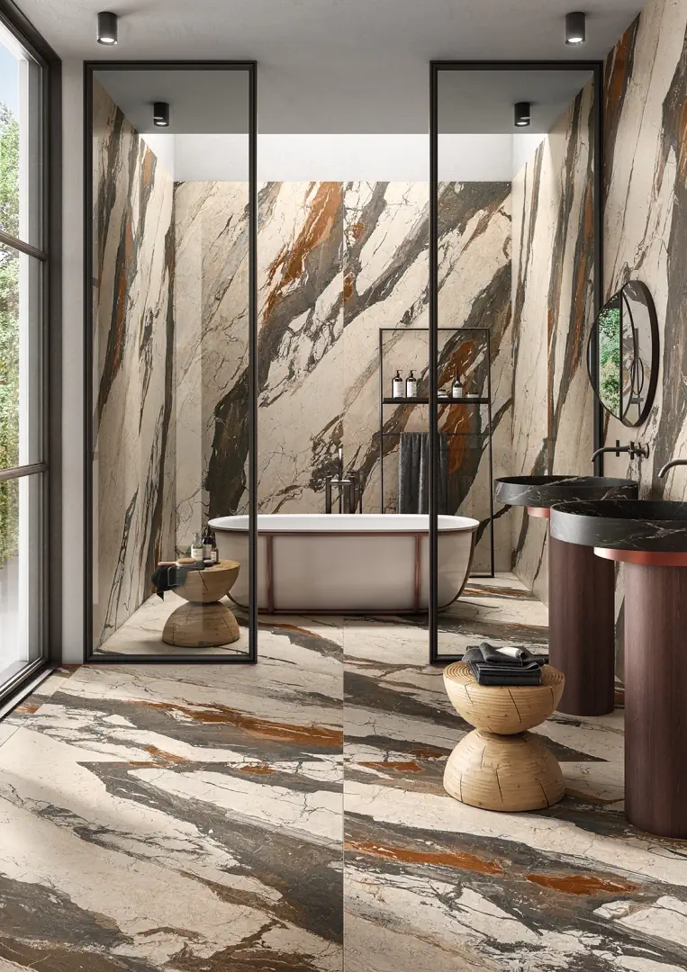 Gres Imola THE ROOM efekt marmur - aranzacja w eleganckiej lazience