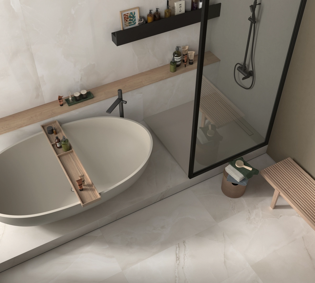 Gres Imola THE ROOM efekt marmur - aranzacja w przestronnym holu