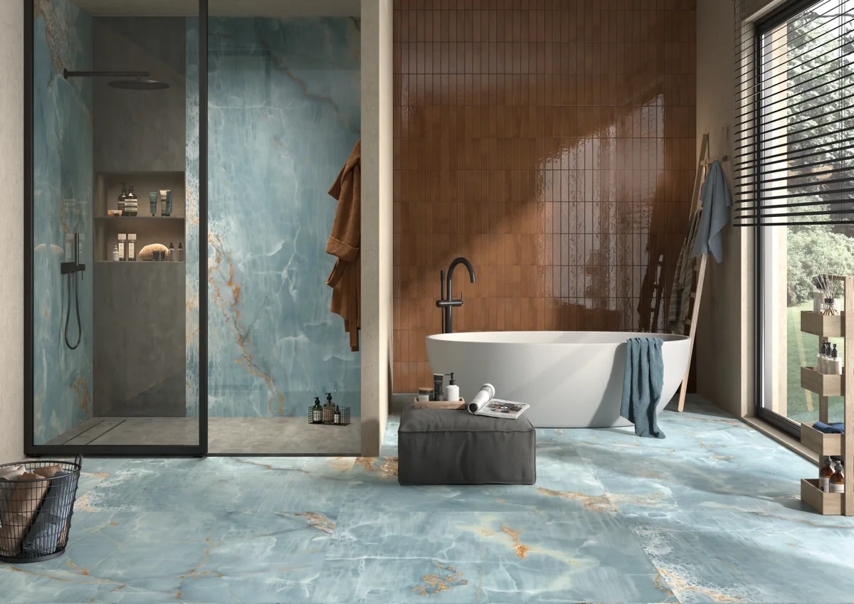 Gres Imola THE ROOM efekt marmur - aranzacja w nowoczesnym salonie