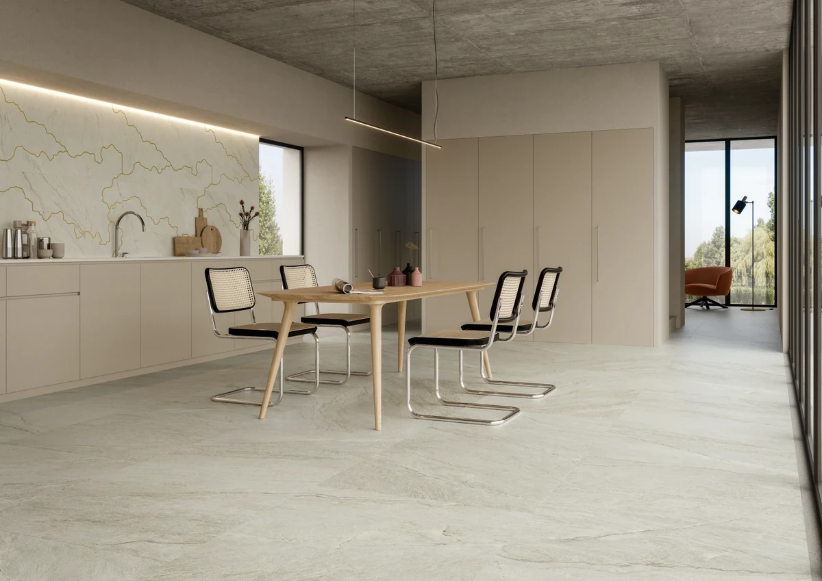 Gres Imola VIBES efekt kamień - aranzacja w eleganckiej lazience