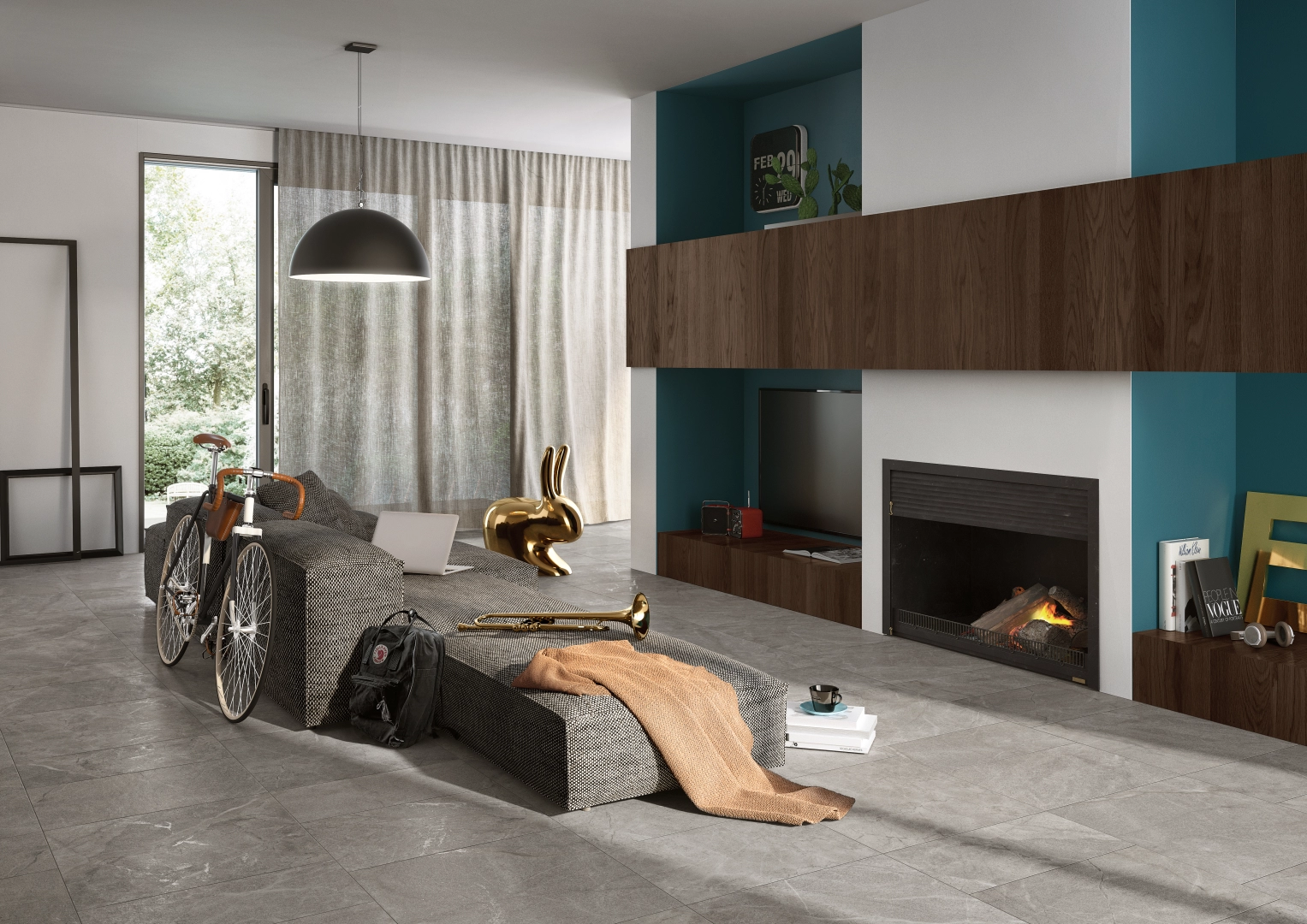 Gres Imola BLUE SAVOY efekt kamień - aranzacja w przestronnym holu