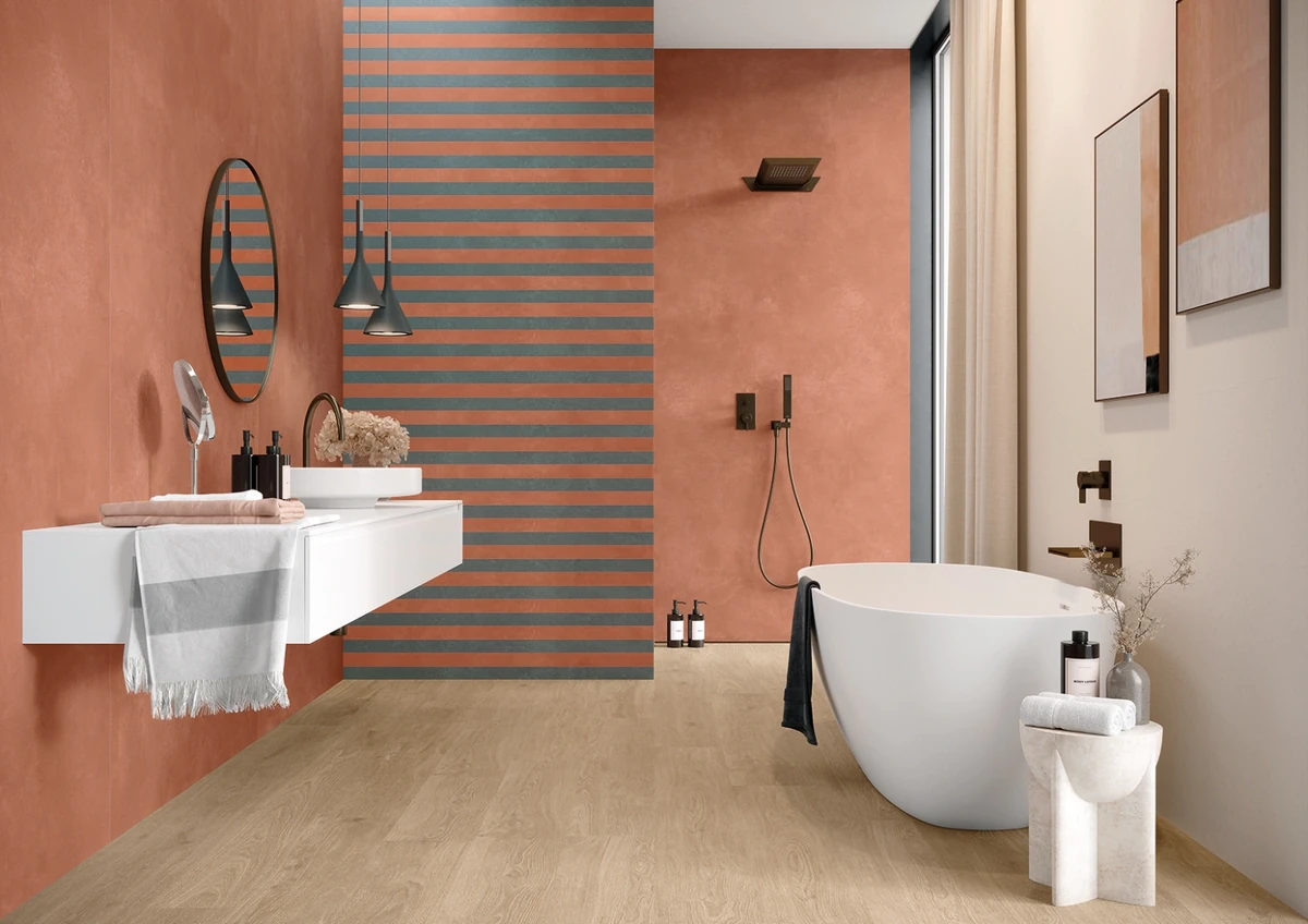 Gres Imola ELIXIR efekt drewno - aranzacja w minimalistycznym wnetrzu
