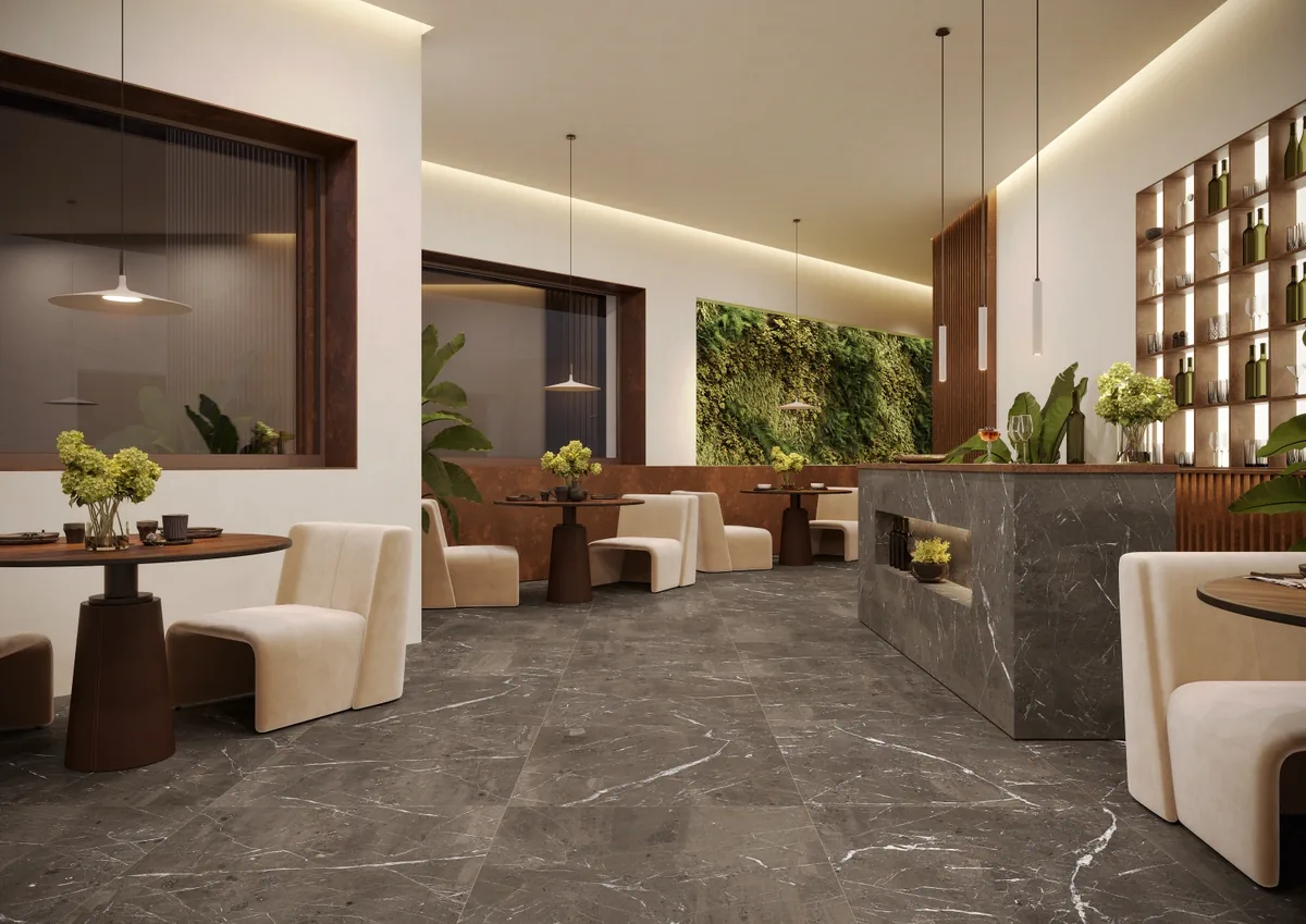 Gres Imola THE ROCK efekt marmur - aranzacja w eleganckiej lazience
