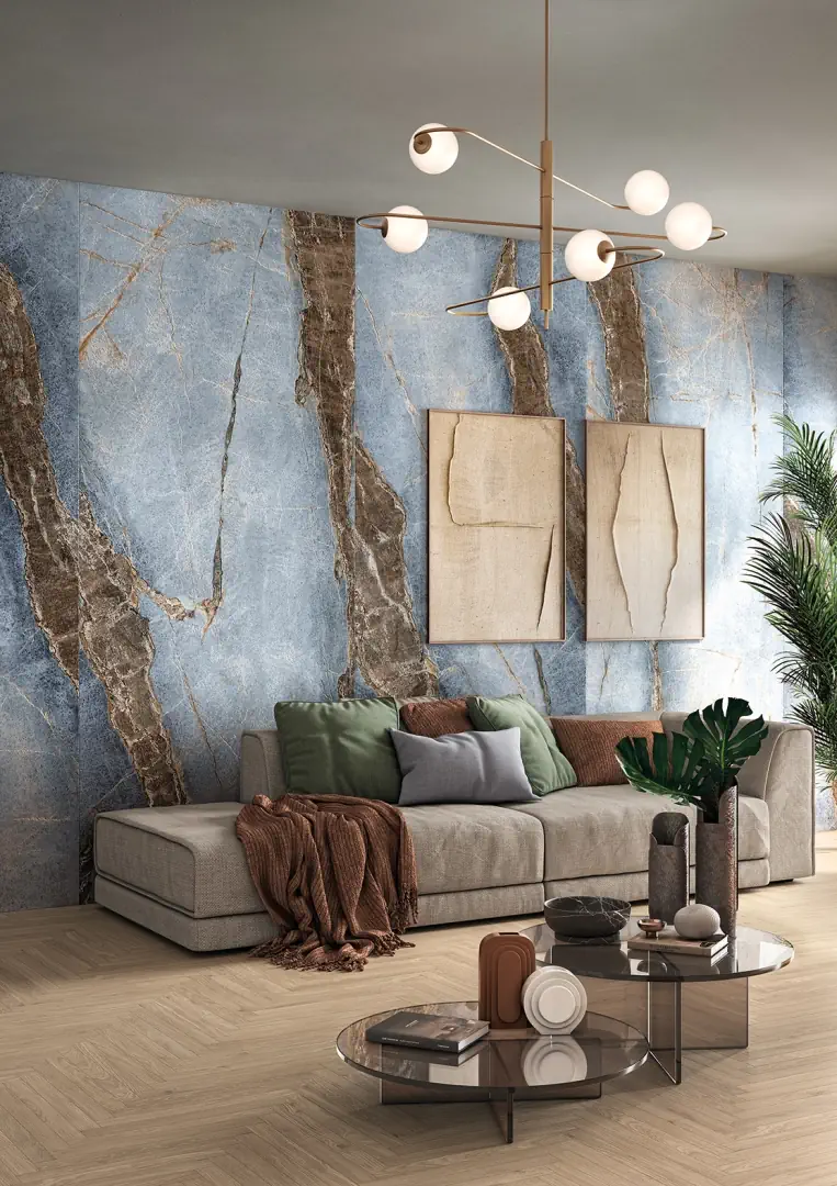 Gres Imola THE ROOM efekt marmur - aranzacja w przestronnym holu