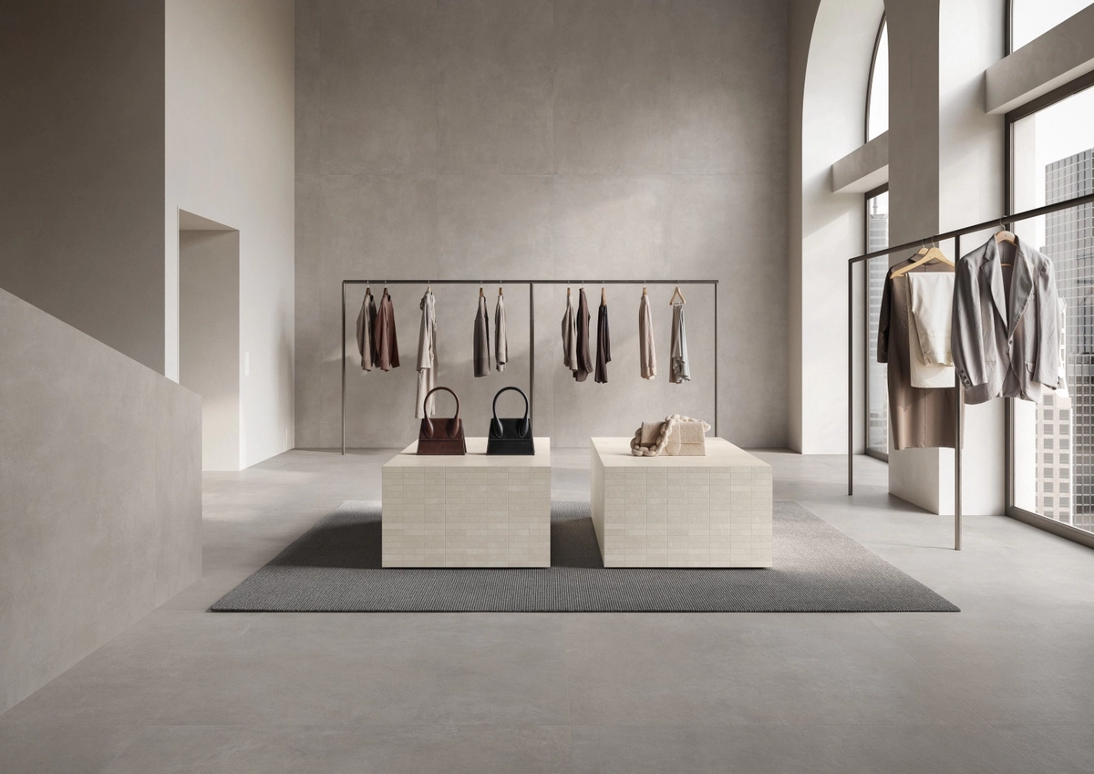 Gres Impronta CONCRETE efekt beton - aranzacja w eleganckiej lazience