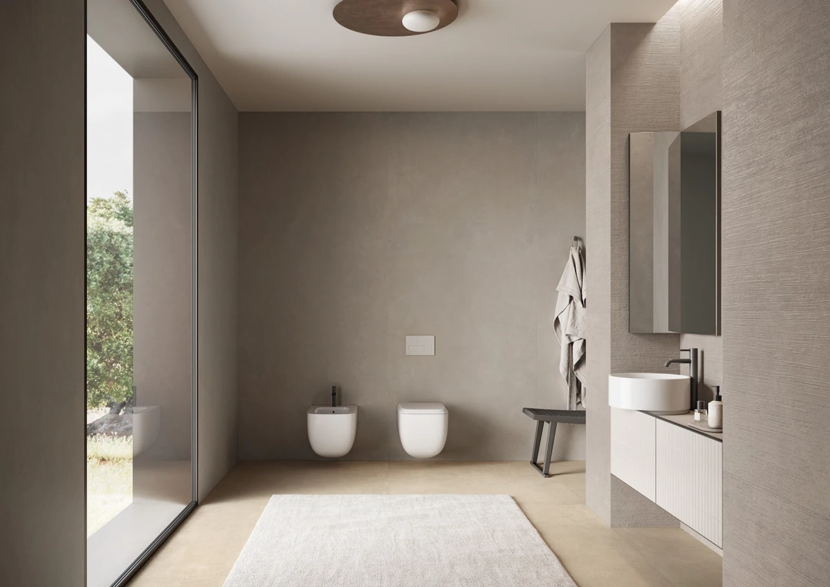 Gres Impronta CONCRETE efekt beton - aranzacja w eleganckiej lazience
