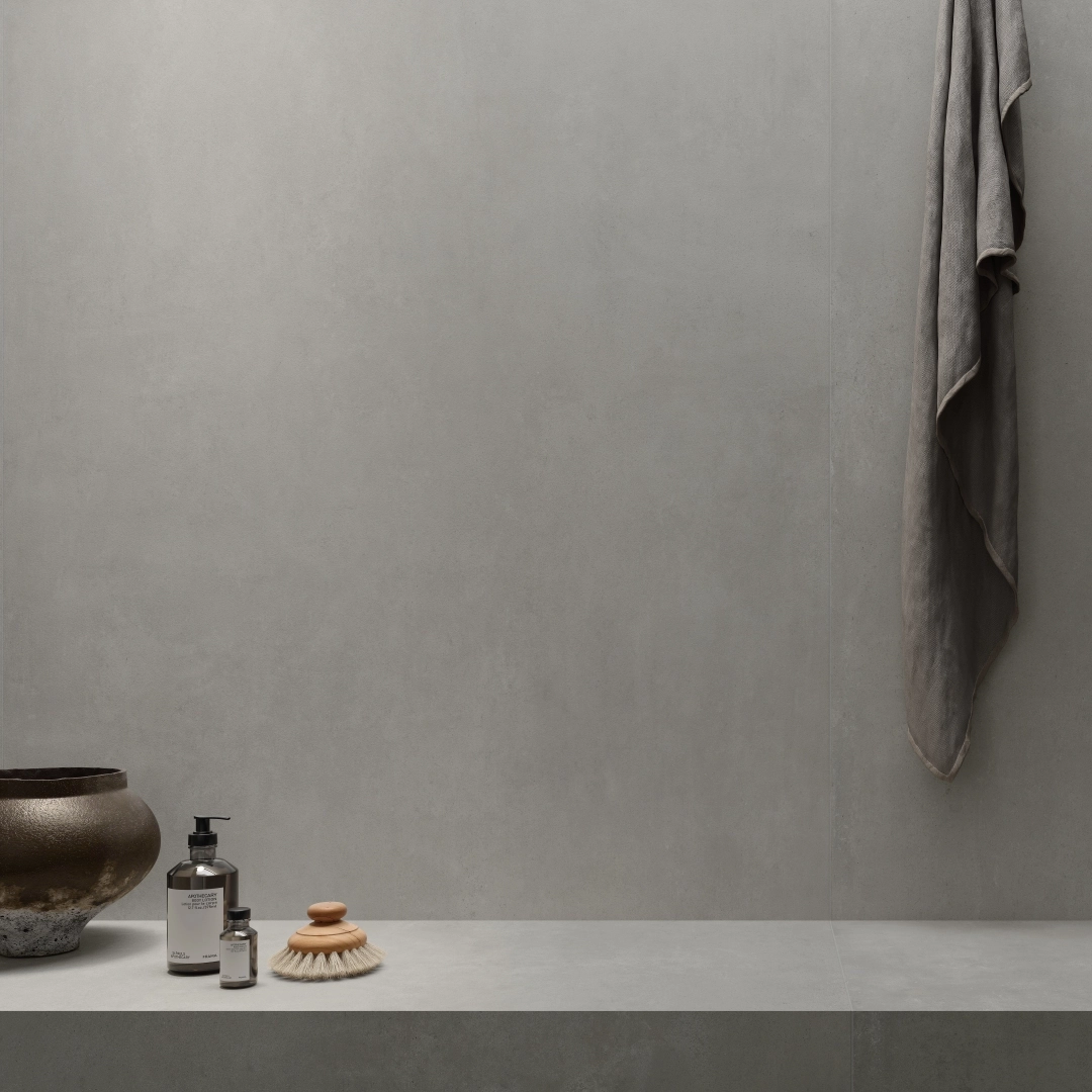 Gres Impronta CONCRETE efekt beton - aranzacja w nowoczesnym salonie