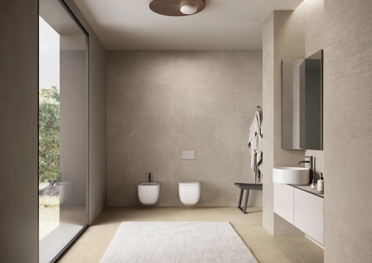 Gres Impronta CONCRETE efekt beton - aranzacja w minimalistycznym wnetrzu