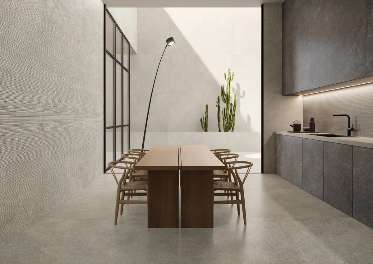 Gres Impronta LIMESTONE efekt kamień - aranzacja w eleganckiej lazience