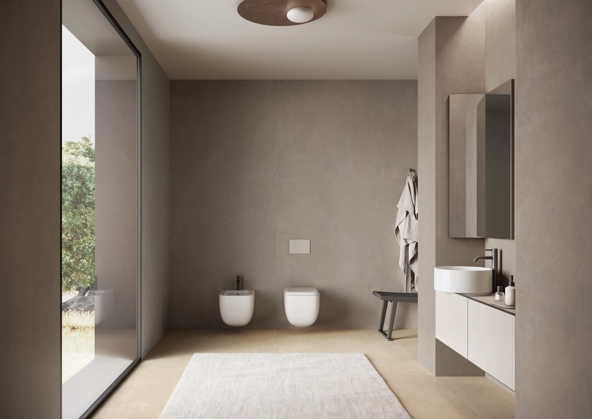 Gres Impronta CONCRETE efekt beton - aranzacja w minimalistycznym wnetrzu