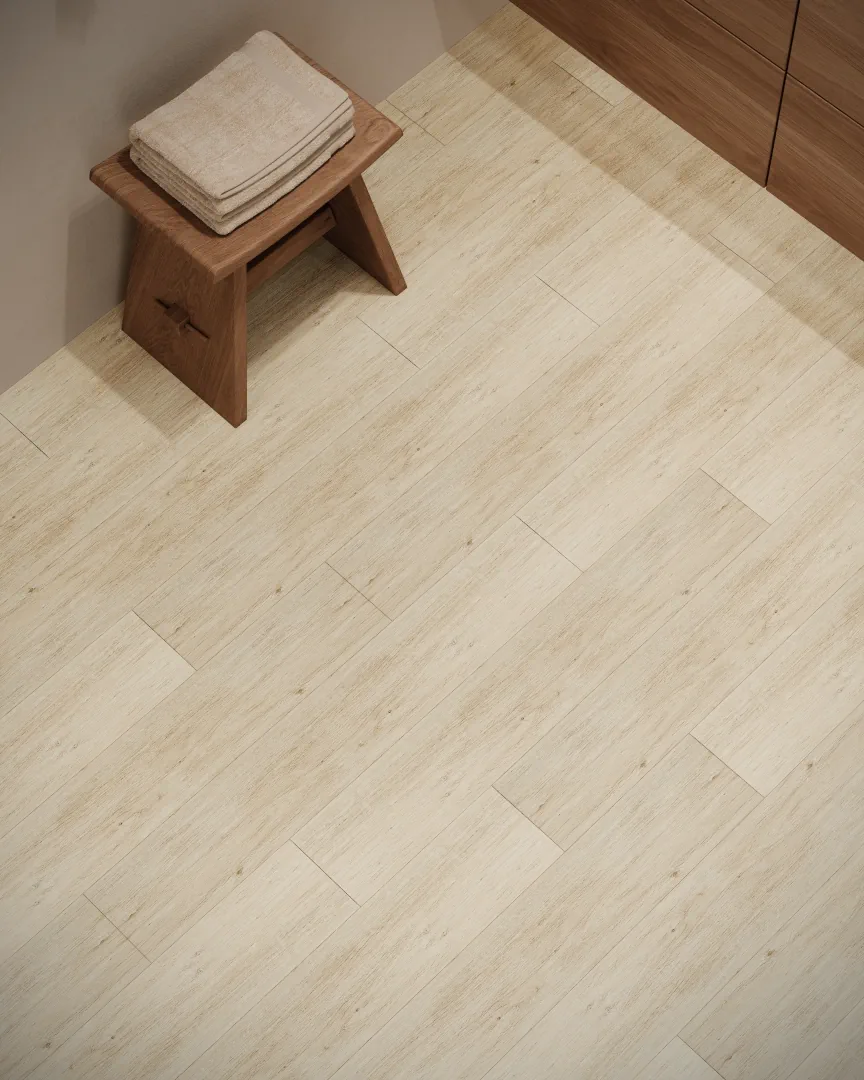 Gres Iris E-WOOD efekt drewno - aranzacja w minimalistycznym wnetrzu