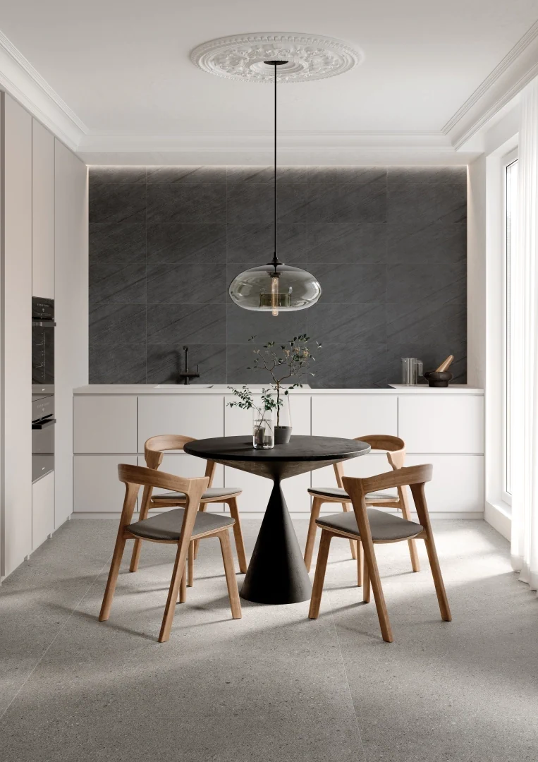 Gres Iris VICTORIAN STONE efekt kamień - aranzacja w minimalistycznym wnetrzu