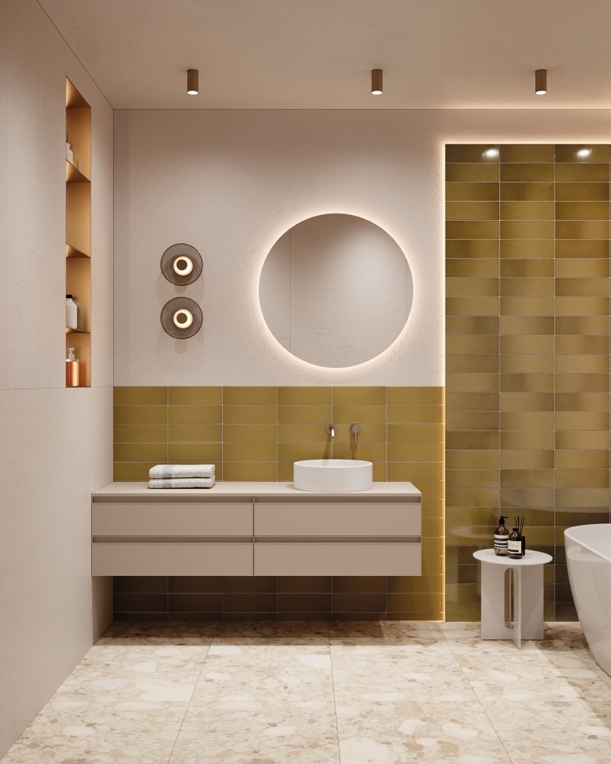 Gres Iris AURA efekt cegła - aranzacja w minimalistycznym wnetrzu