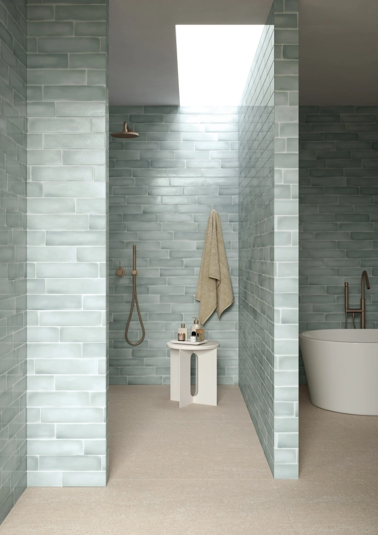 Gres Iris THEKE TRAME efekt beton - aranzacja w eleganckiej lazience