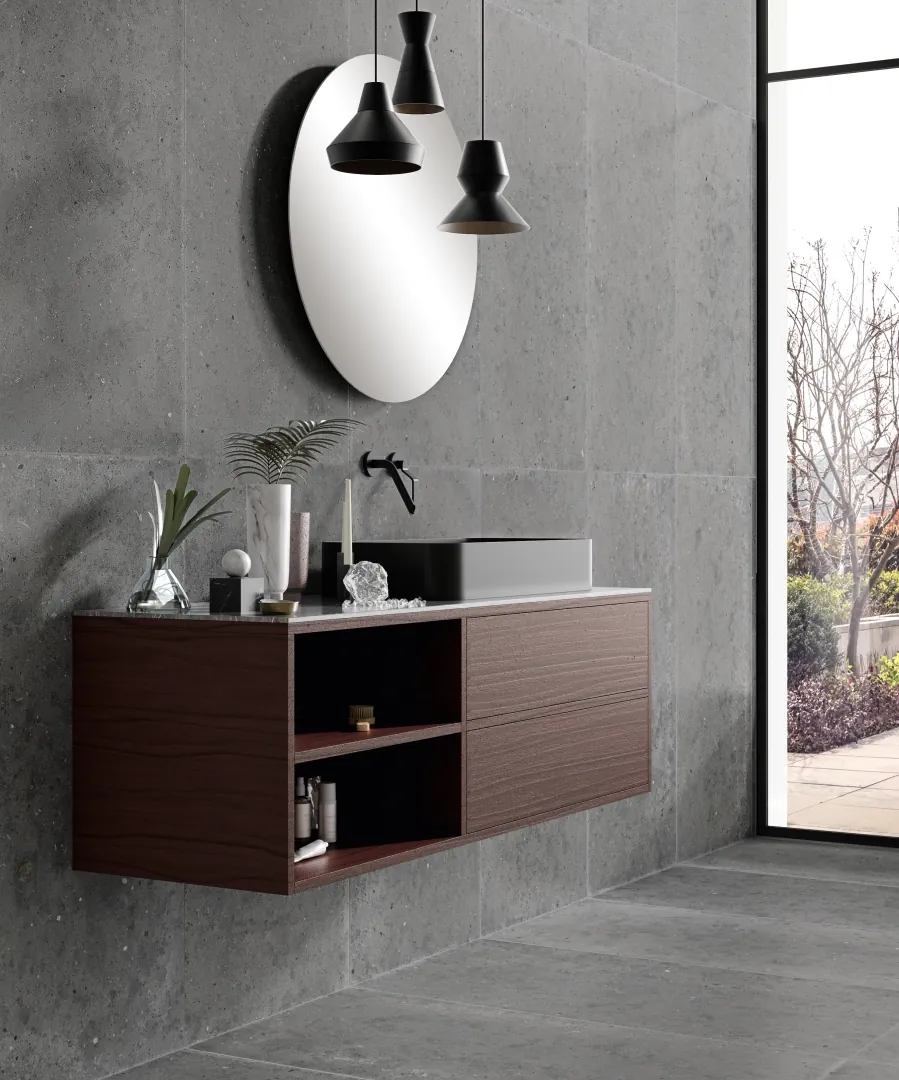 Gres Iris WHOLE STONE efekt kamień - aranzacja w przestronnym holu