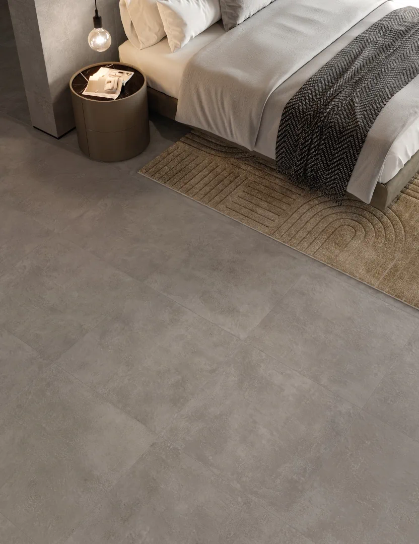 Gres Iris AVISTA efekt beton - aranzacja w minimalistycznym wnetrzu
