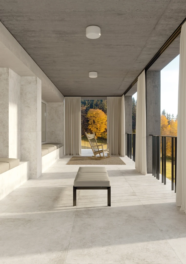 Gres Iris AVISTA efekt beton - aranzacja w elewacji domu
