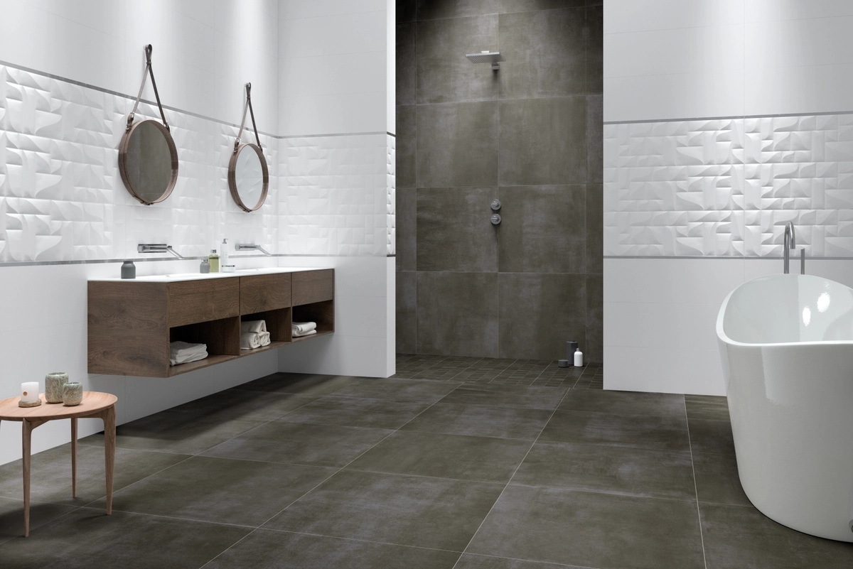 Gres Kerben SUPERWHITE efekt kolor - aranzacja w minimalistycznym wnetrzu