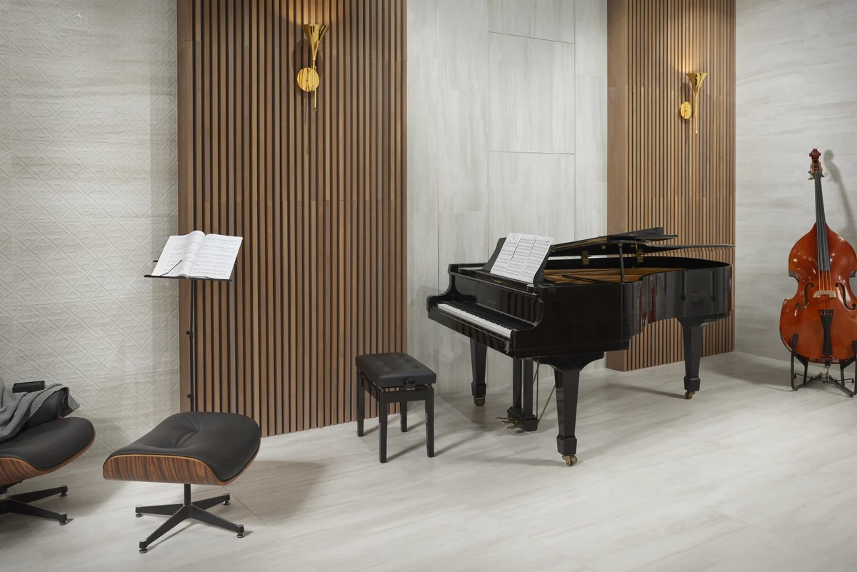 Gres Kerben LUXURY efekt marmur - aranzacja w minimalistycznym wnetrzu