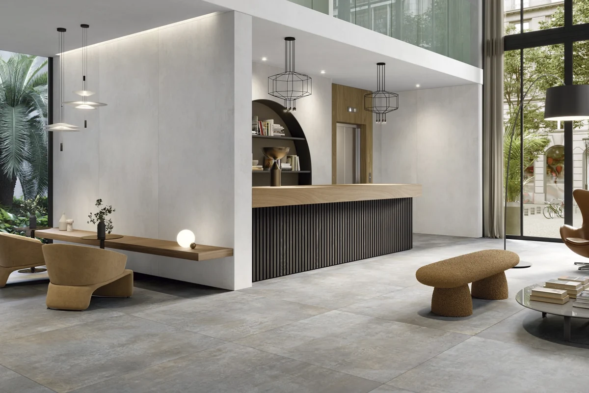 Gres Kerben UNIVERSE efekt metal - aranzacja w eleganckiej lazience