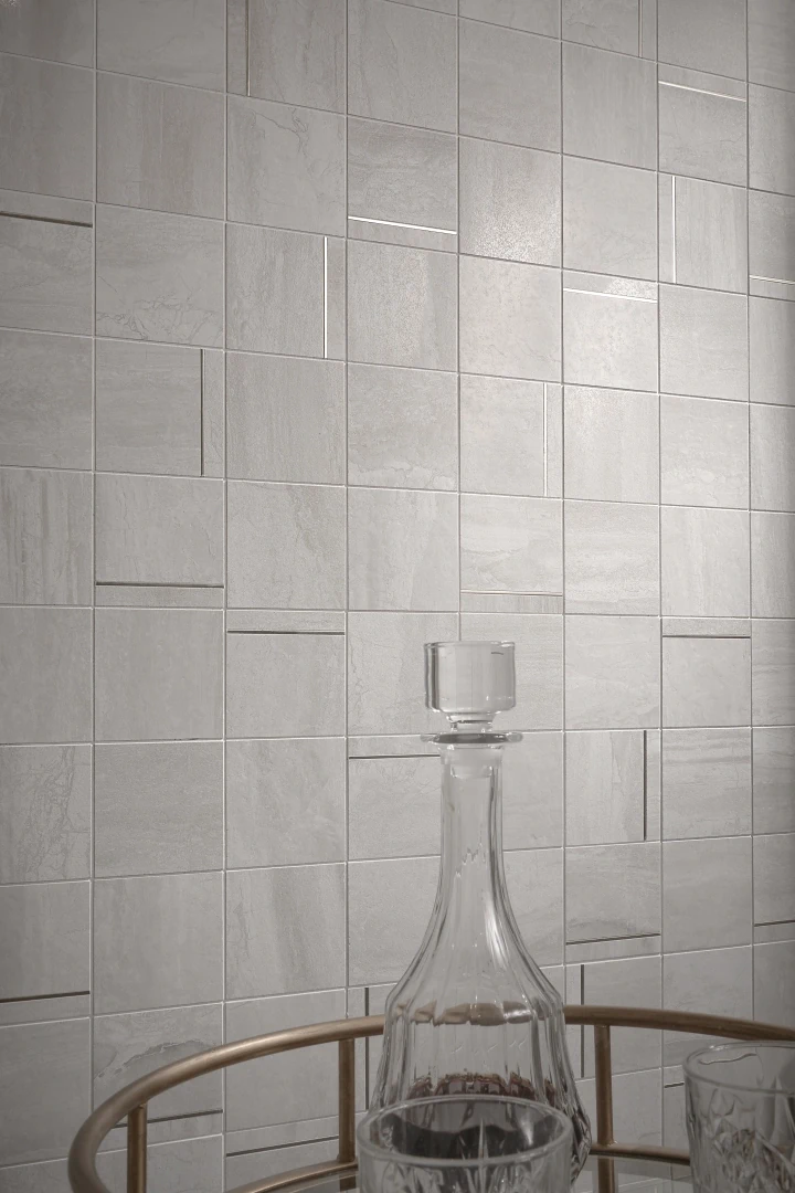 Gres Kerben LUXURY efekt marmur - aranzacja w przy kominku