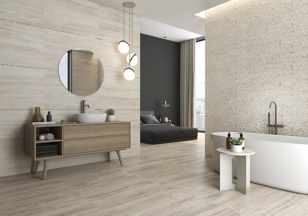 Gres Kerben LUXURY efekt marmur - aranzacja w przestronnym holu