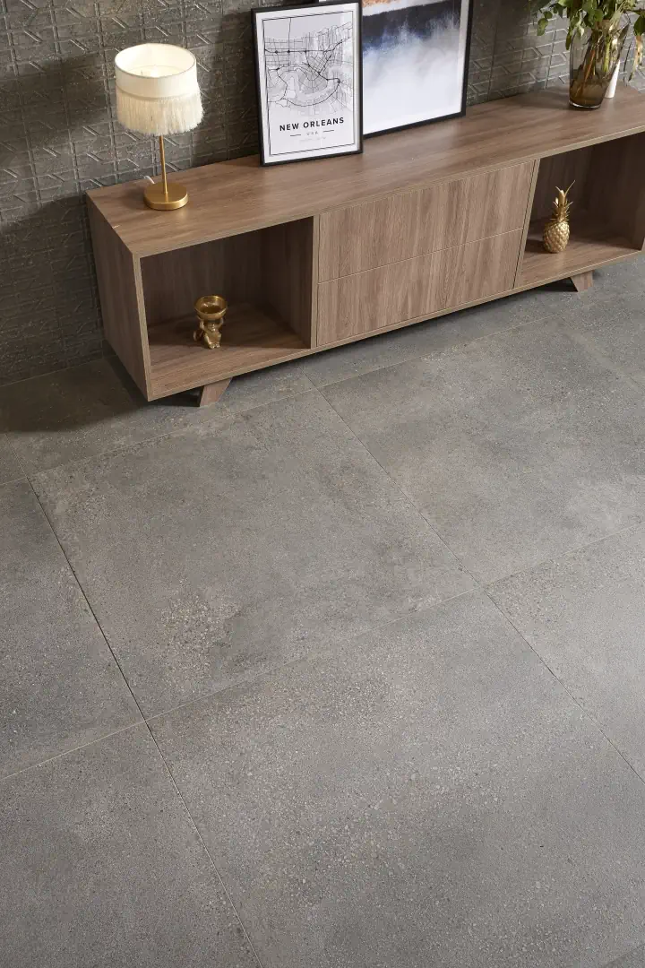 Gres Kerben UNDERGROUND efekt beton - aranzacja w minimalistycznym wnetrzu
