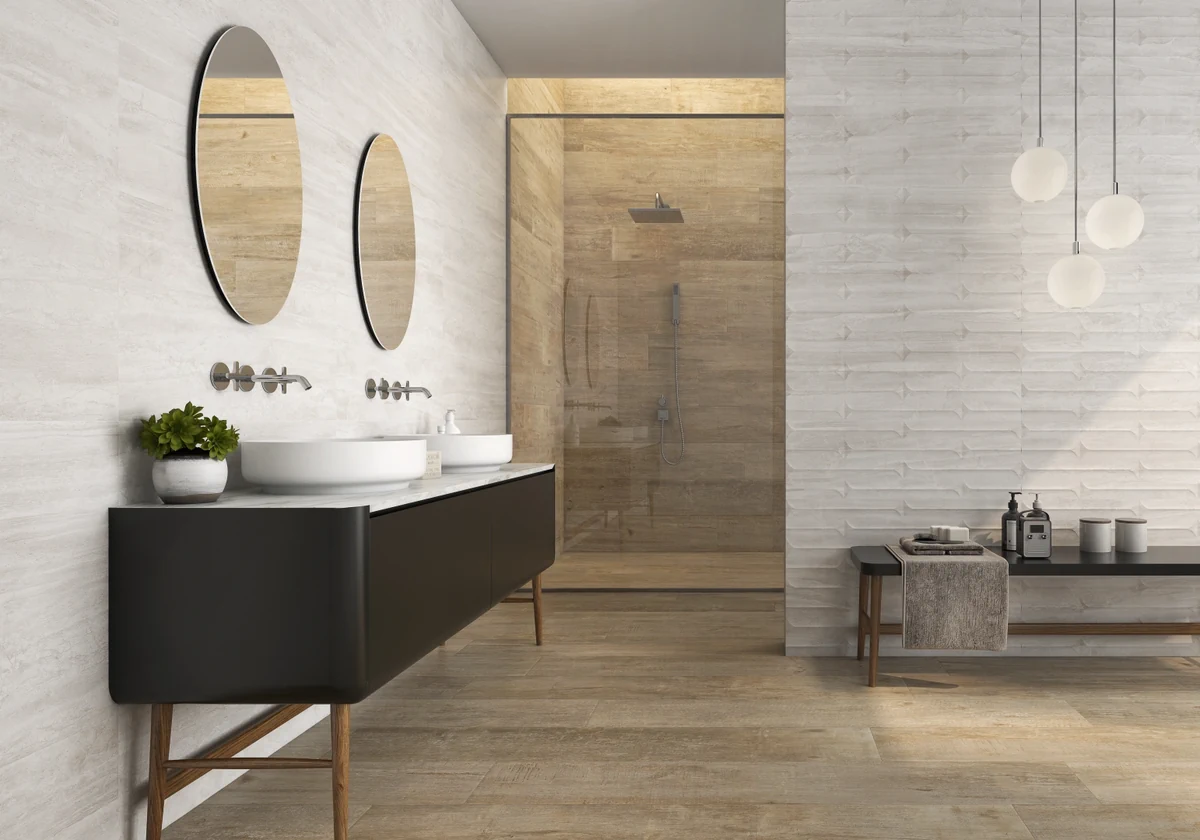 Gres Kerben LUXURY efekt marmur - aranzacja w eleganckiej lazience