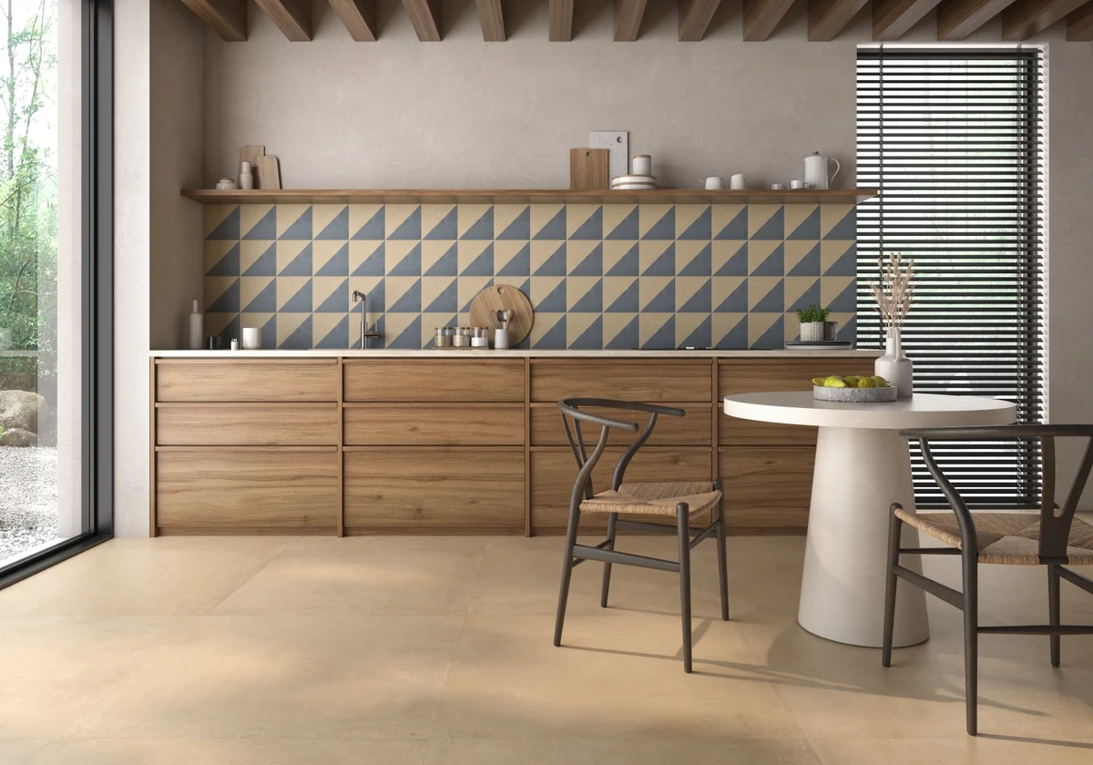 Gres Kerben TERRACOTA efekt kolor - aranzacja w przy kominku