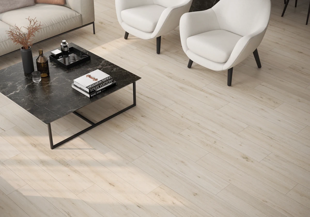 Gres Kerben PORTOBELLO efekt drewno - aranzacja w eleganckiej lazience
