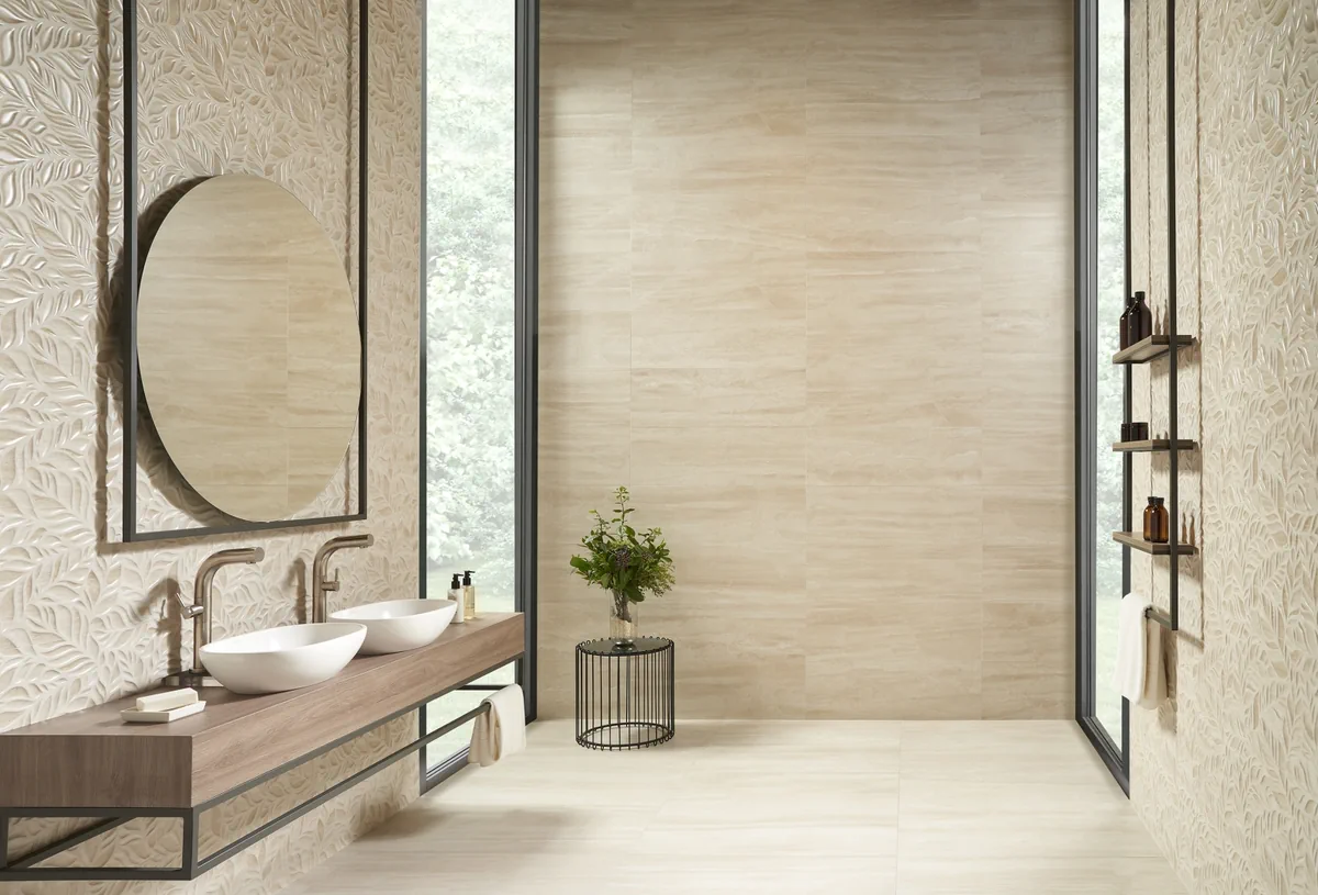 Gres Kerben LUXURY efekt marmur - aranzacja w nowoczesnym salonie